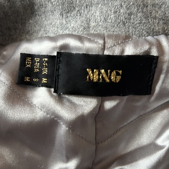 MNG Wool Blend Moto Zip Up Belted Jacket Gray Quilted Satin Lining Size US Small - Picture 14 of 16